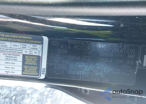 2015 Kia Forte Lx z USA, uszkodzony, nr VIN KNAFK4A61F5375791